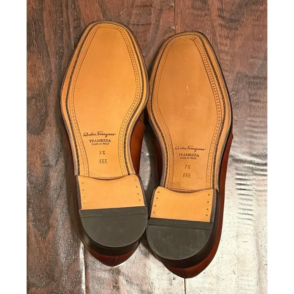 $1,295 Salvatore Ferragamo Napoli Brown Leather Derby Dress Shoes US 8.5 EEE NIB